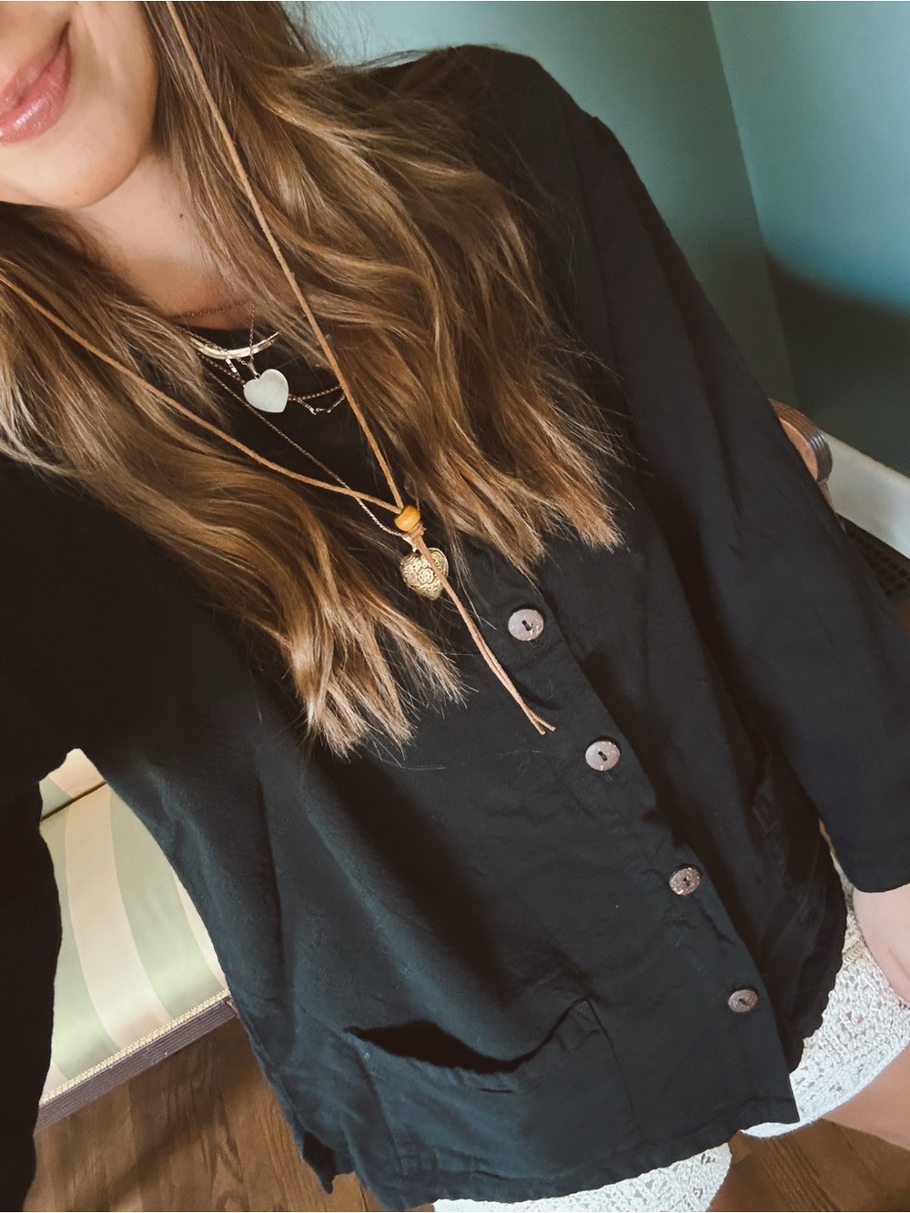 Vintage sea breeze Black Button-Front Lightweight cotton Jacket sz small - Picture 3 of 9